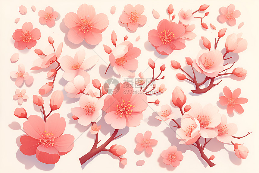 粉色樱花剪纸简约设计图片