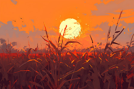 日落时的农业田野图片
