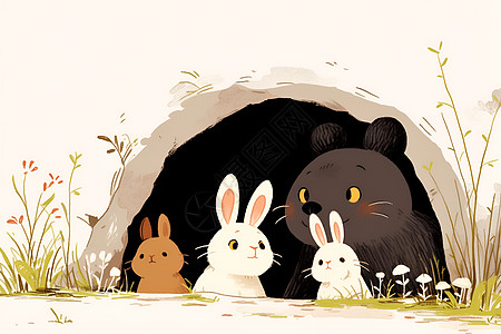 洞中的兔子插画图片