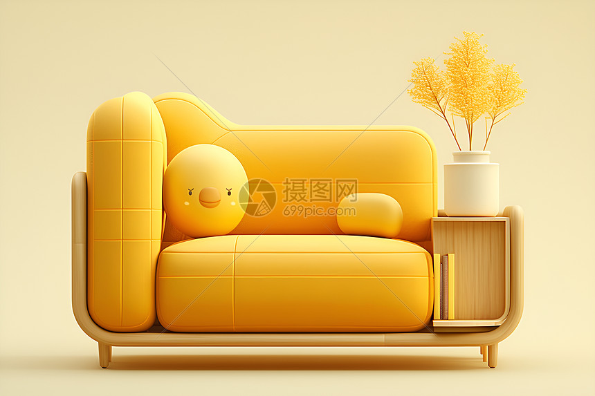 卡通的黄色沙发图片