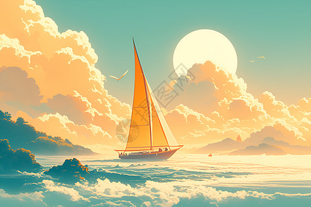 双帆船海洋中的帆船插画