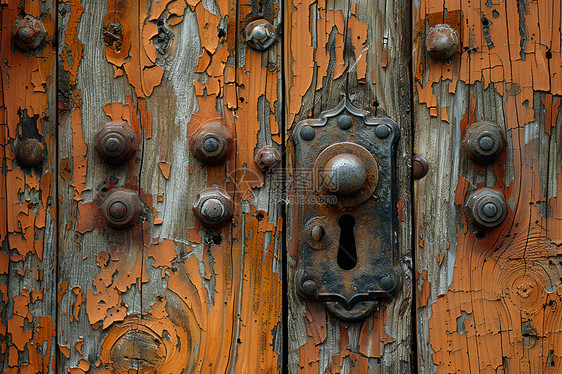 木制大门上的锁具图片