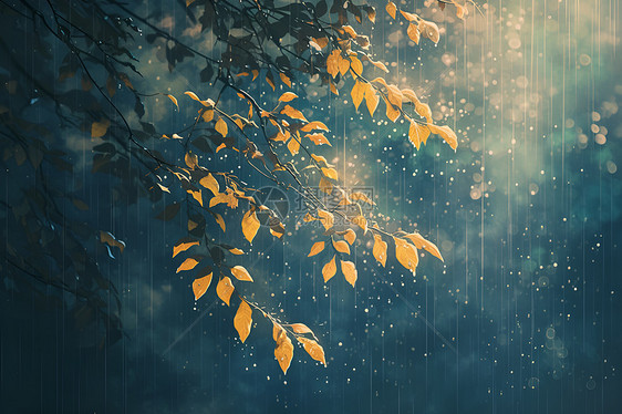 下雨时的枝叶图片