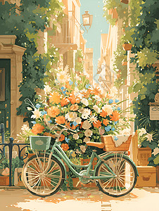 自行车与花朵图片