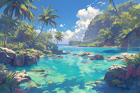 海岛上的椰子树背景图片