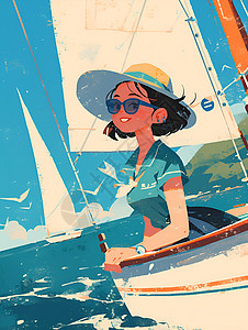 帆船上的帽子女孩背景图片