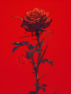 玫瑰花朵荆棘中的枯萎玫瑰插画