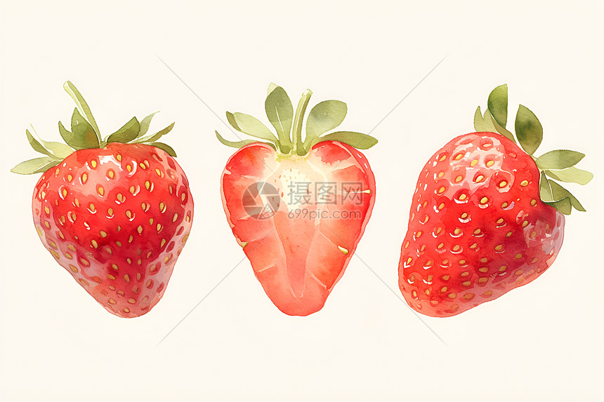 三颗草莓图片