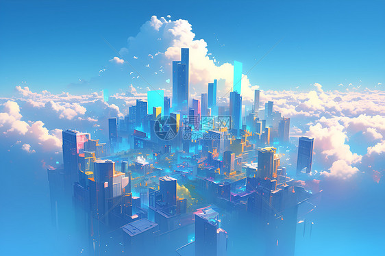 蓝天下的梦幻城市图片