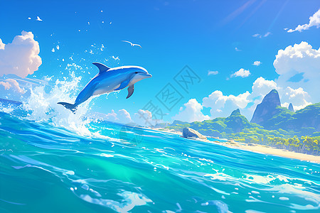 大海中嬉戏的海豚图片