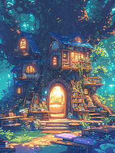 梦幻树屋暗夜森林图片