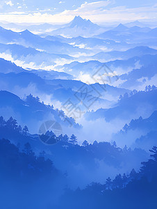 晨雾笼罩的山谷图片