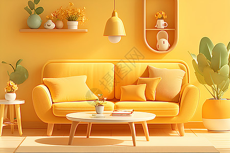 客厅的黄色沙发图片