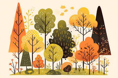 秋意盎然的森林风景图片