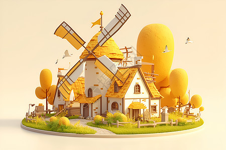黄色风车小屋背景图片