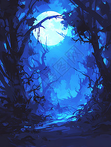 月下阴森的森林背景图片