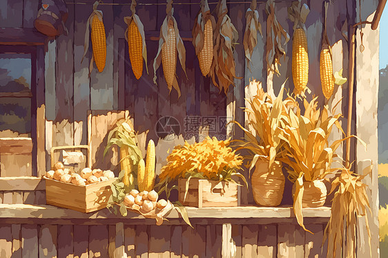 摊位上的玉米图片