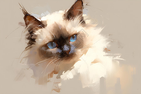 蓝眼睛的油画猫图片