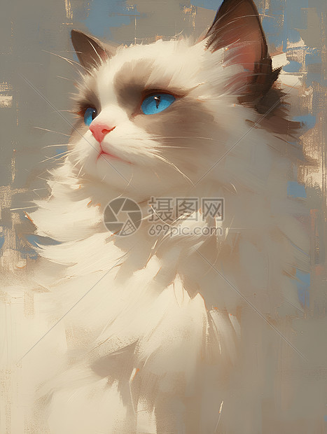 白色猫咪的复古油画图片