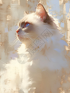 水彩油画的卡通猫图片