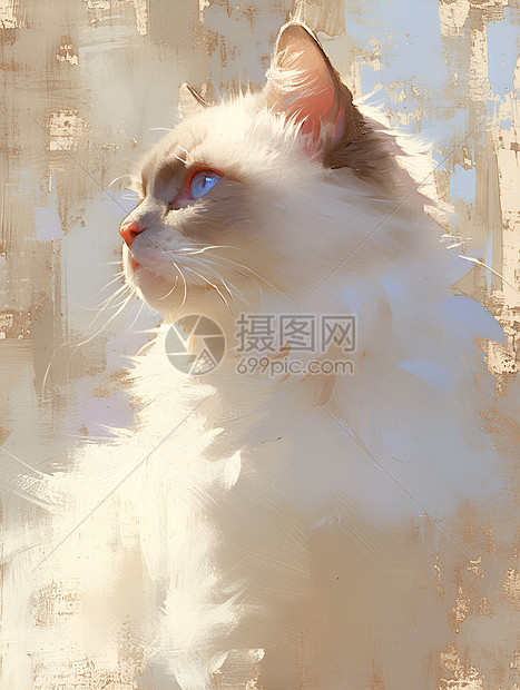 水彩油画的卡通猫图片