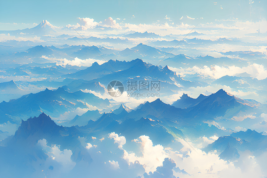 漂浮云海中的山脉图片