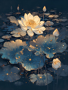 漂浮的白莲花图片