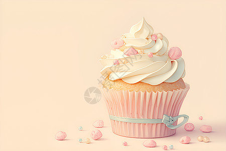杯子蛋糕上的粉色糖珠图片