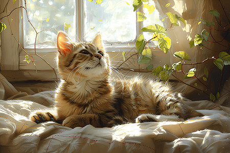 窗前晒太阳的猫咪图片