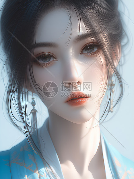 蓝色汉服少女图片