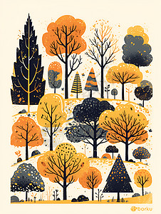 秋日林间树木图片