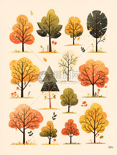 秋日树林中的树木图片