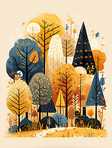 秋日森林里的树木图片