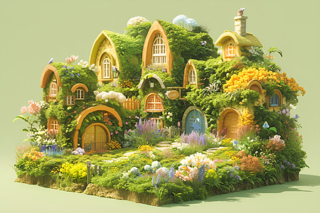绿草覆盖的房子背景图片