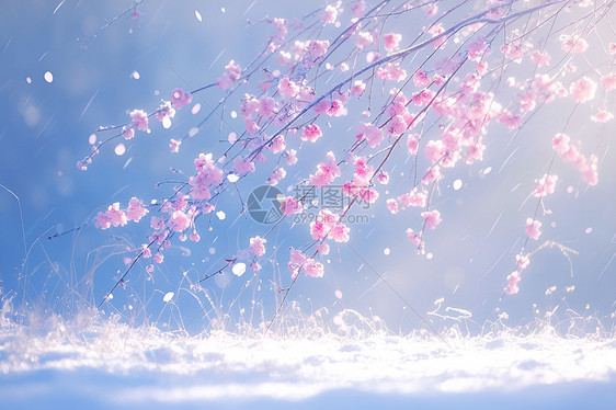 雪中绽放的花朵图片