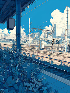 蓝天下的铁路图片
