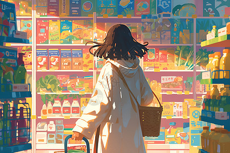 女孩在超市购物图片