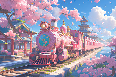 春日的梦幻列车背景图片