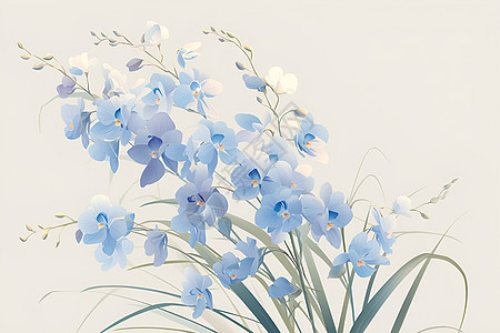 蓝色兰花与白色花瓣的对比图片