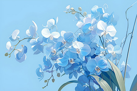 兰花素材盛开的蓝色花瓣插画