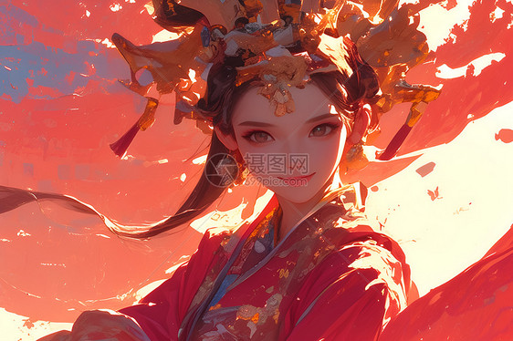 红衣少女婉约神秘图片