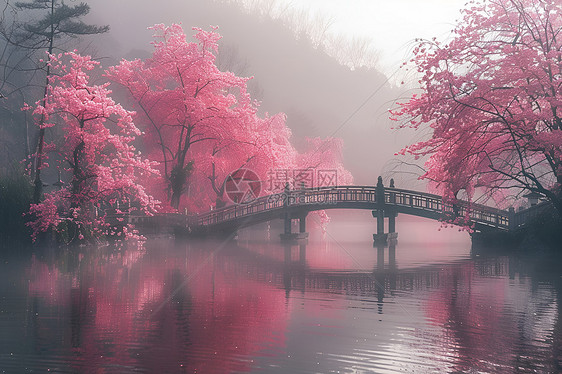 樱花飘落在桥上图片