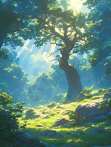 枣叶子神奇森林的大树插画