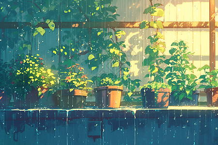 雨中的屋顶阳台背景图片