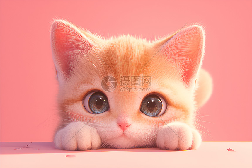可爱的小猫咪在粉色背景上图片