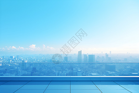 阳台视角的城市天际线高清图片