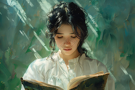 沉思读书的亚洲女孩图片