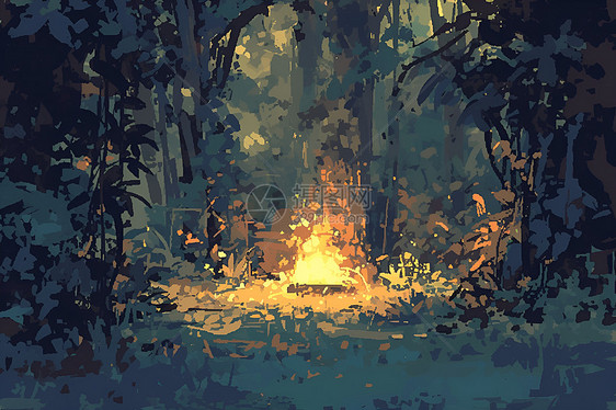 森林里的篝火图片
