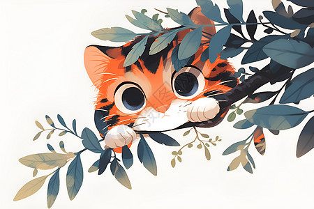 树叶间的猫咪图片