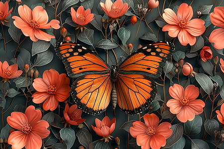蝴蝶落在缤纷的花朵上图片